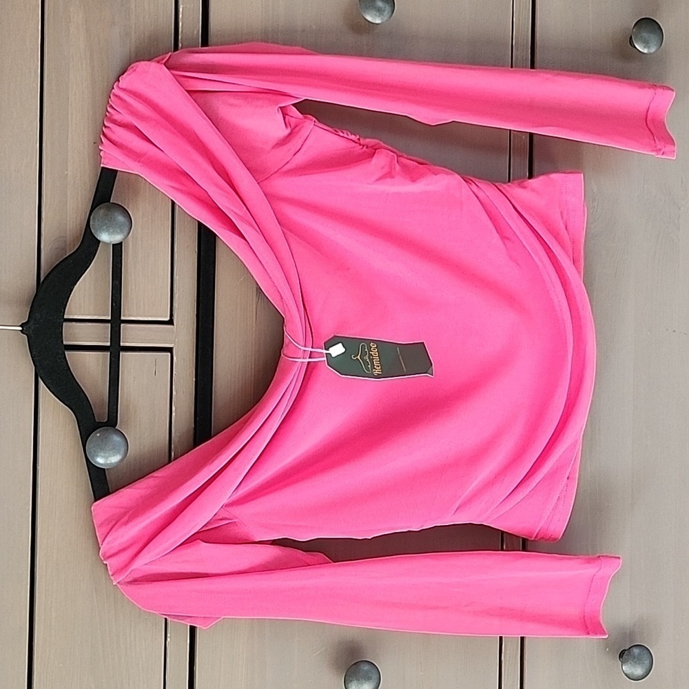 HOT PINK OFF THE SHOULDER CROPPED TOP SIZE SMALL